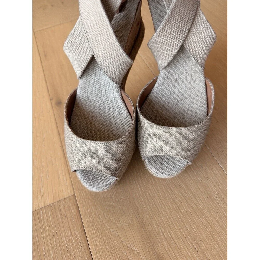 Tory Burch Women's Size 7.5 ‘Natanya’ Linen Blend Cork Espadrille Wedges - Picture 3 of 9
